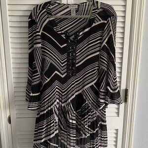 Geometric Blouse Pleated Flutter Sleeve with Gems on Front Plus Size 2X